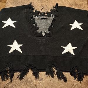 Zaful Black V-Neck Sweater with White Stars